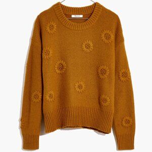 Flower Embroidered Sweater In Compass Gold